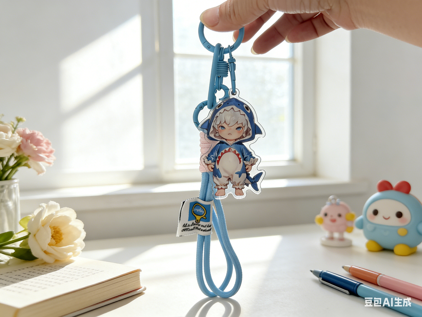 アクリル製キーホルダー付き携帯電話用クリップ