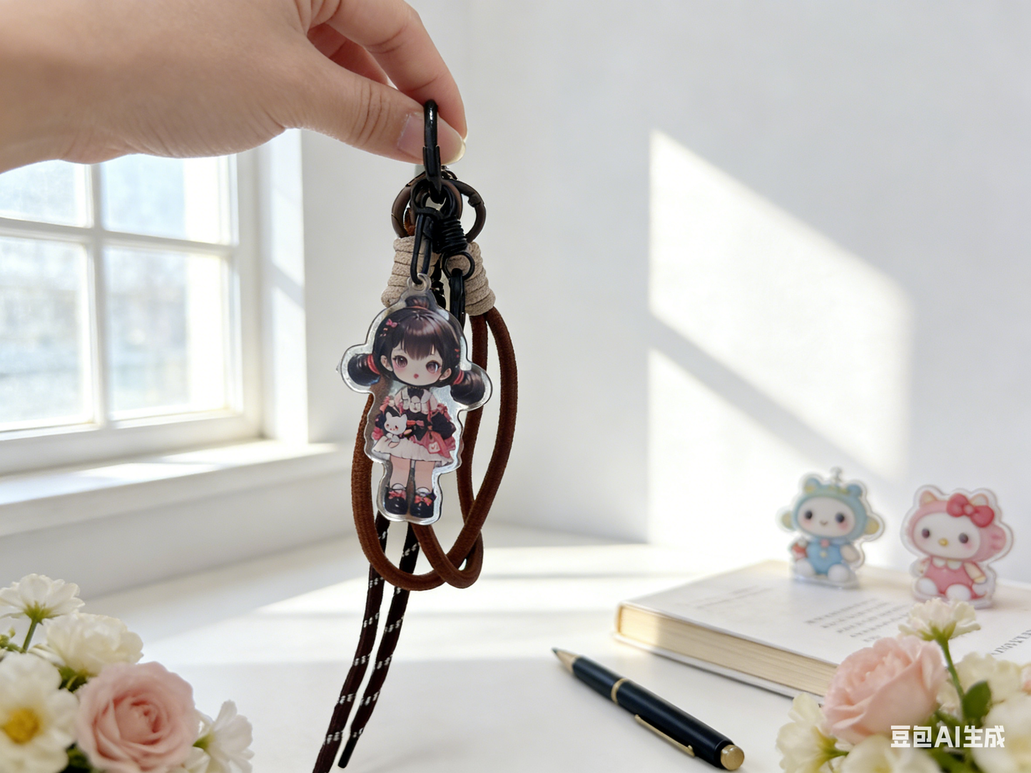 アクリル製キーホルダー付き携帯電話用クリップ