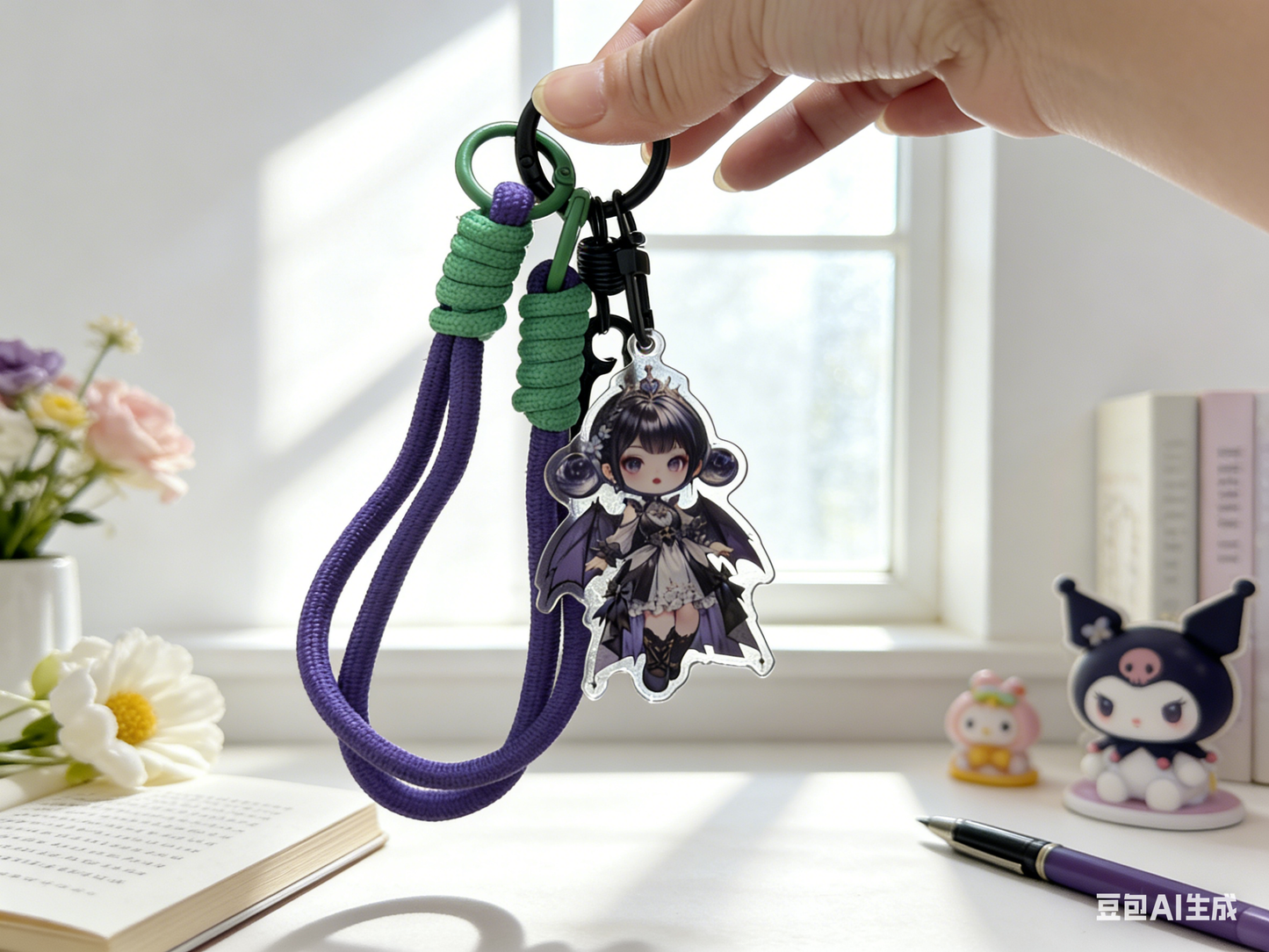 アクリル製キーホルダー付き携帯電話用クリップ