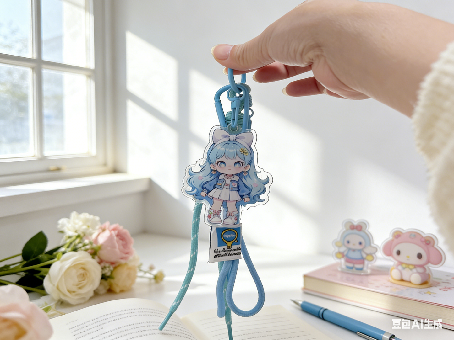 アクリル製キーホルダー付き携帯電話用クリップ