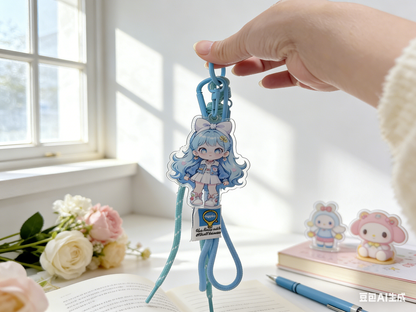 アクリル製キーホルダー付き携帯電話用クリップ