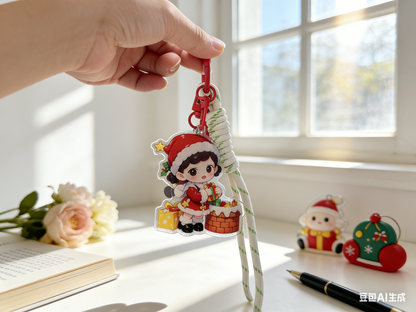 アクリル製キーホルダー付き携帯電話用クリップ