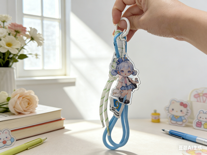 アクリル製キーホルダー付き携帯電話用クリップ