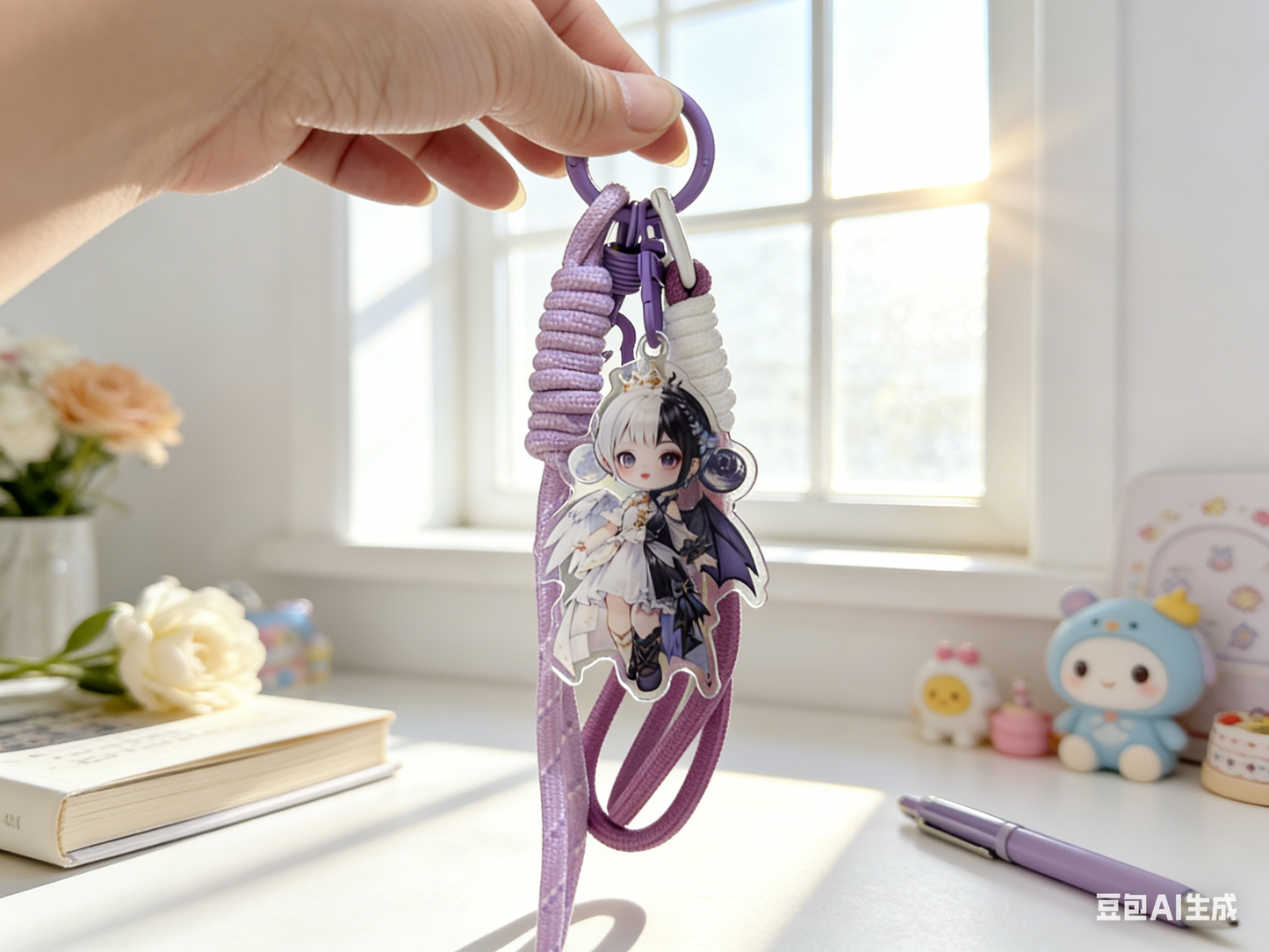アクリル製キーホルダー付き携帯電話用クリップ