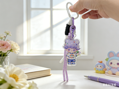 アクリル製キーホルダー付き携帯電話用クリップ