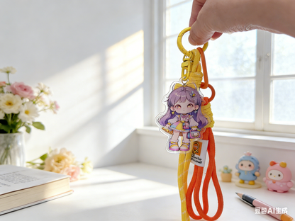 アクリル製キーホルダー付き携帯電話用クリップ